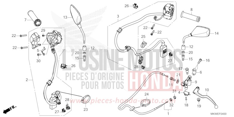 COMMUTATEUR/CABLE/POIGNEE/MIROIR (NC750XA) de NC750X "Méca" MAT PEARL GLARE WHITE (NHB54) 2025